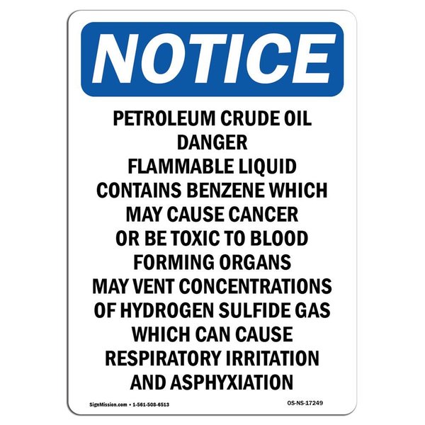 Signmission Safety Sign, OSHA Notice, 5" Height, Petroleum Crude Oil Danger Flammable Sign, Portrait OS-NS-D-35-V-17249